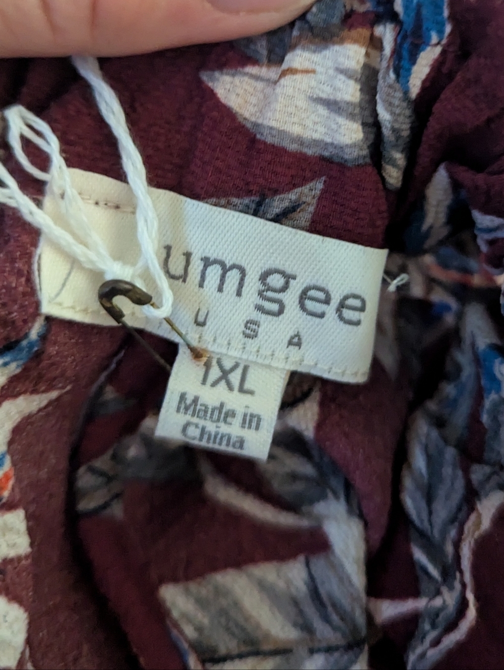Umgee Boho Maroon floral Off Shoulder blouse XL half sleeve - Picture 5 of 5